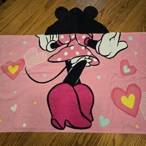 Disney Minnie Mouse Hooded Towel Wrap Girls 27" Wide x 46" Length EUC